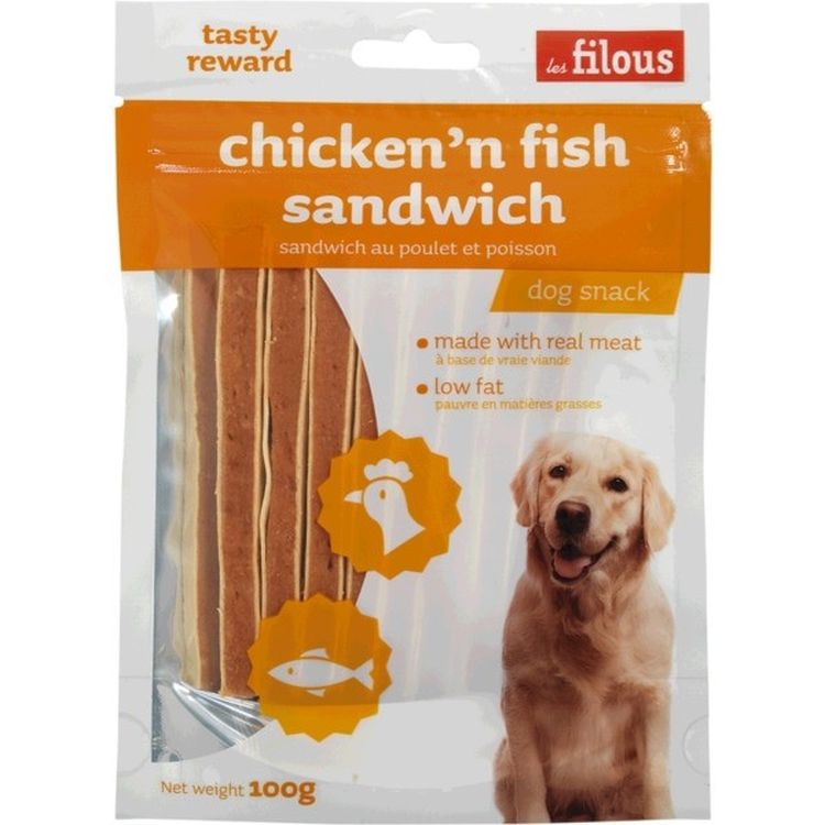 FILOUS perro snack chiken&fish sandwich 100 gr