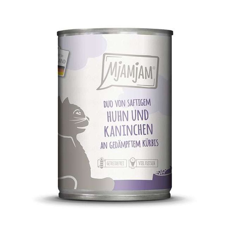 MJAMJAM gato adulto duo pollo y conejo lata 400 gr