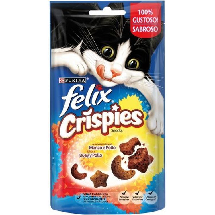 FELIX gato snack Crispies buey y pollo 45 gr
