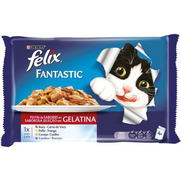 FELIX gato adulto Fantastic duo carnes 4x85 gr