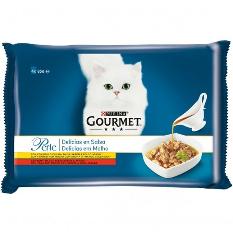 GOURMET gato Perle delicias pollo y buey 4x85 gr