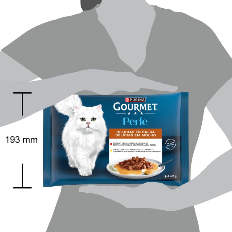 GOURMET gato Perle delicias pollo y buey 4x85 gr