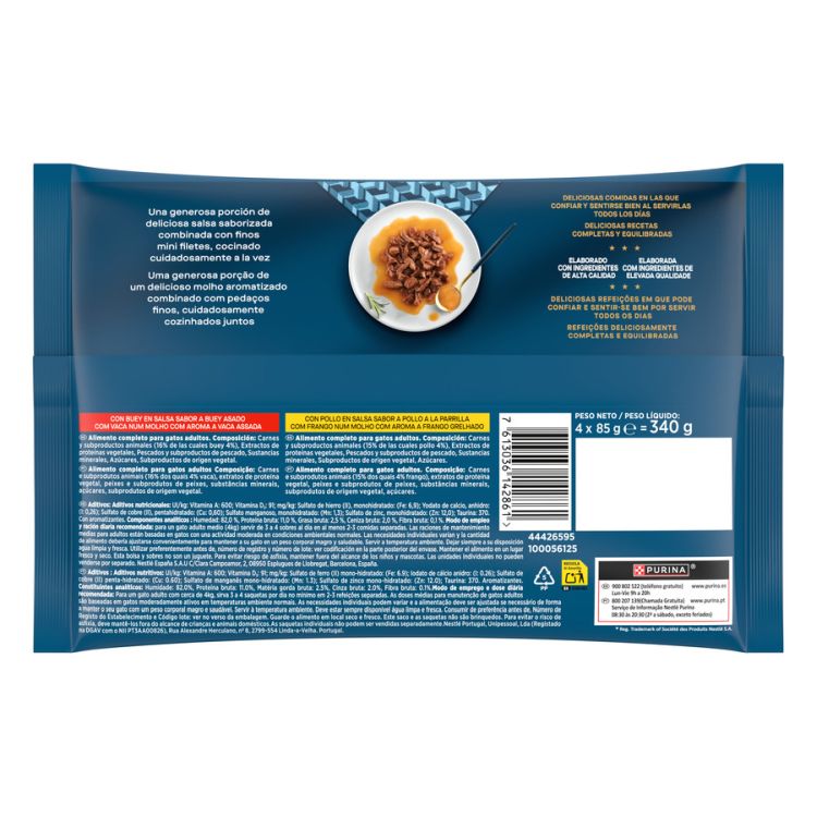 GOURMET gato Perle delicias pollo y buey 4x85 gr