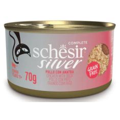 SCHESIR gato adulto Silver filete de pollo y pato mousse lata 70 gr