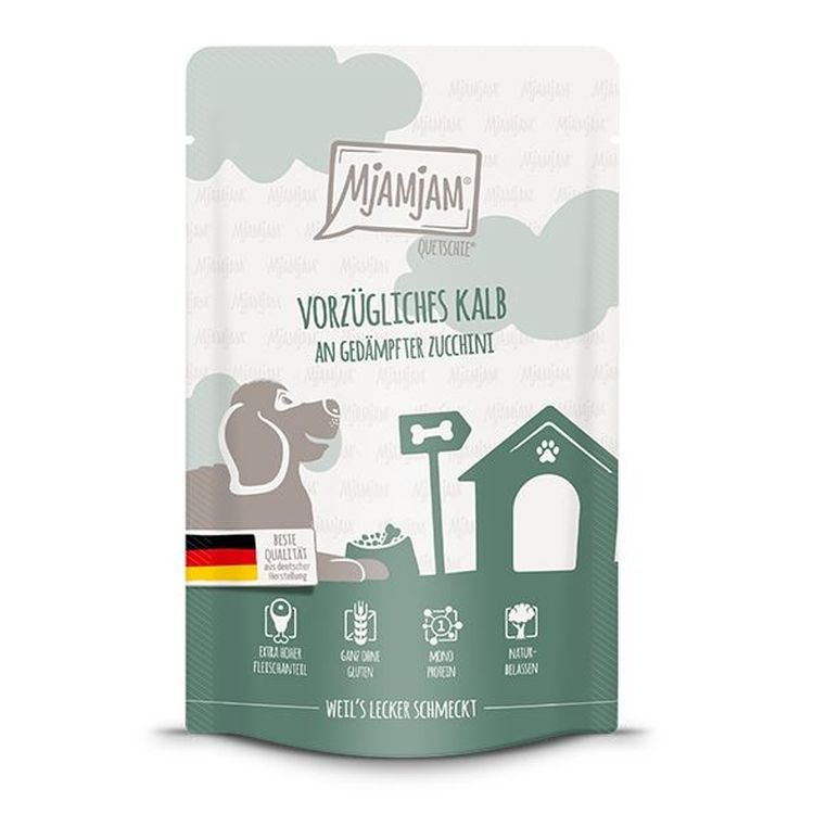 MJAMJAM perro adulto ternera y calabacín al vapor pouch 125 gr