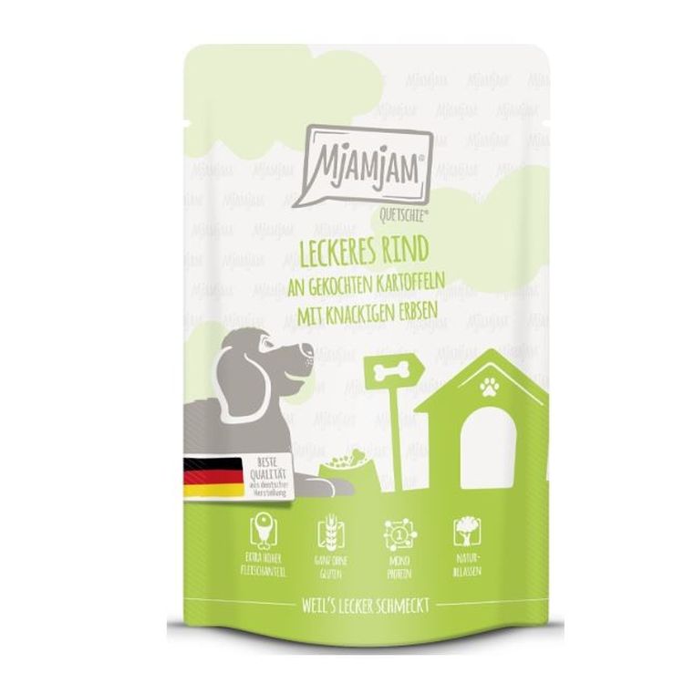 MJAMJAM perro adulto ternera y papas con guisantes pouch 125 gr