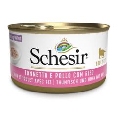 SCHESIR gato adulto arroz, atun y pollo caldo lata 85 gr
