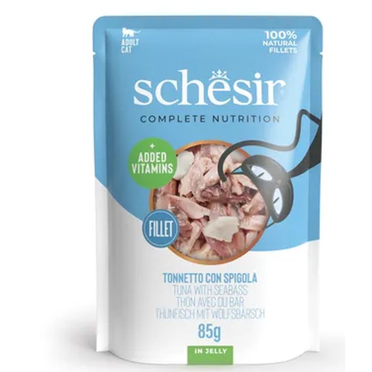 SCHESIR gato adulto atun y lubina gelatina pouch 85 gr