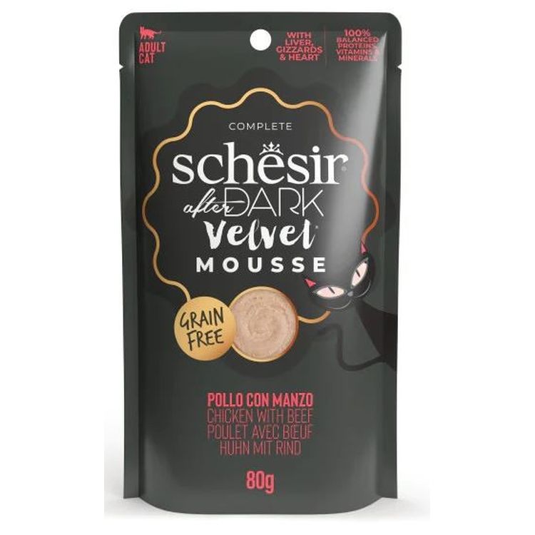 SCHESIR gato adulto After Dark mousse pollo y ternera pouch 80 gr