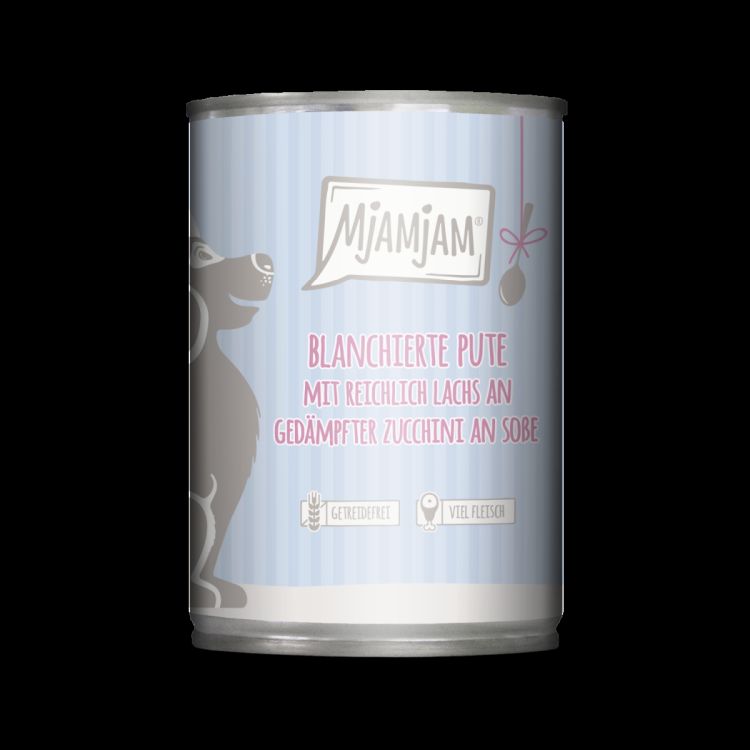 MJAMJAM perro adulto pava y salmon salsa lata 380 gr