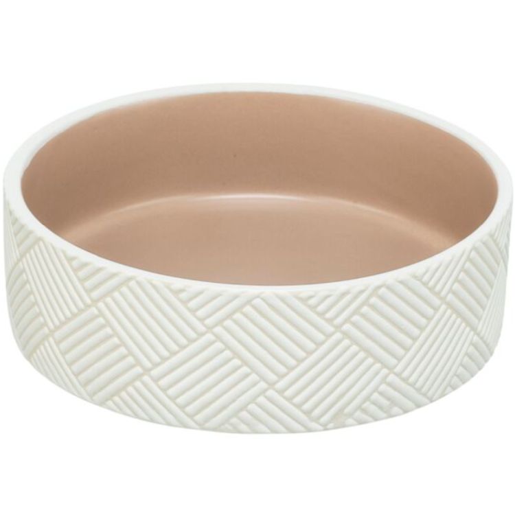 TRIXIE perro comedero ceramica patron blanco y beige