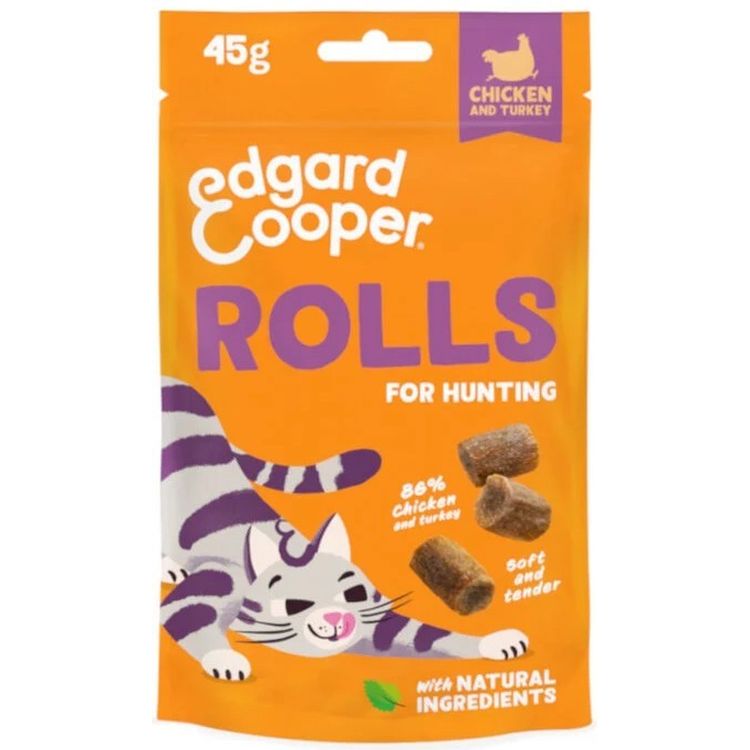 EDGARD&COOPER gato snack rollitos de pollo y pavo 45 gr