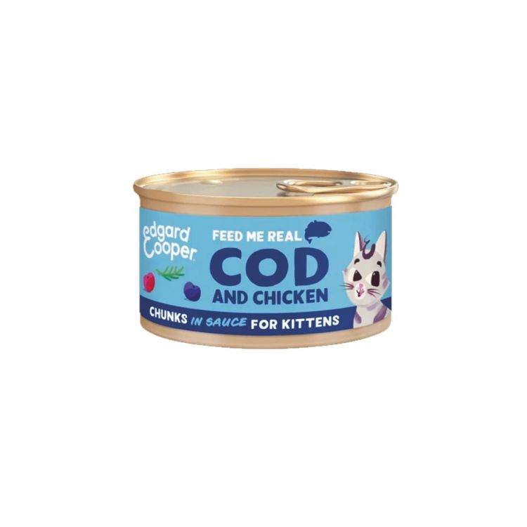 EDGAR&COOPER gato kitten wet trocitos bacon y pollo lata 85gr
