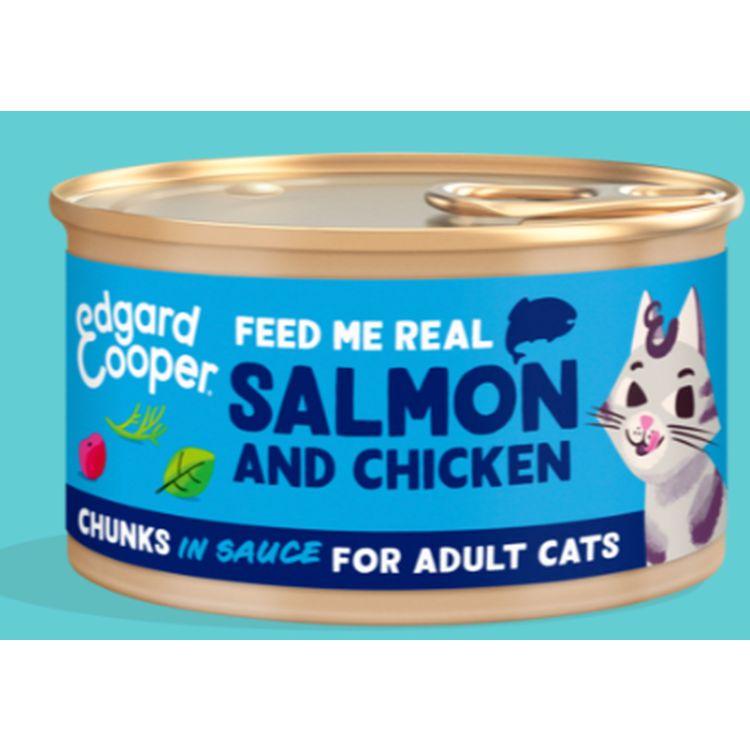 EDGAR&COOPER gato adulto wet trocitos salmon y pollo lata 85 gr