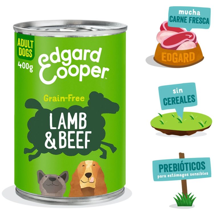 EDGAR&COOPER perro adulto cordero y vacuno lata 400 gr