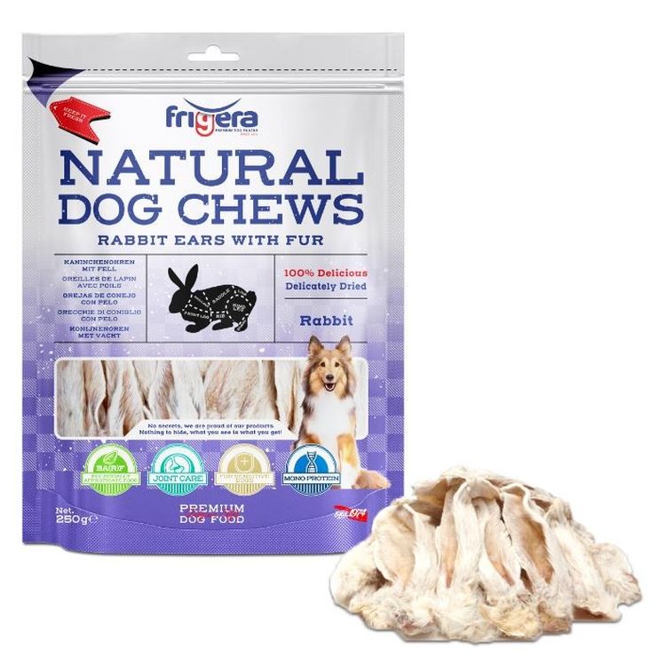 FRIGERA perro snack orejas de conejo con pelo 250 gr