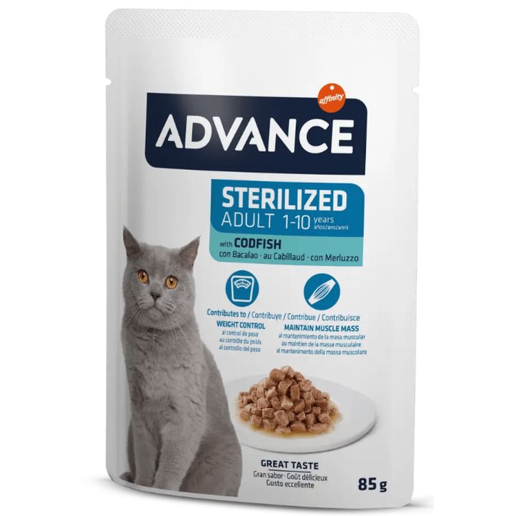 ADVANCE gato adulto esterilizado bacalao pouch 85 gr