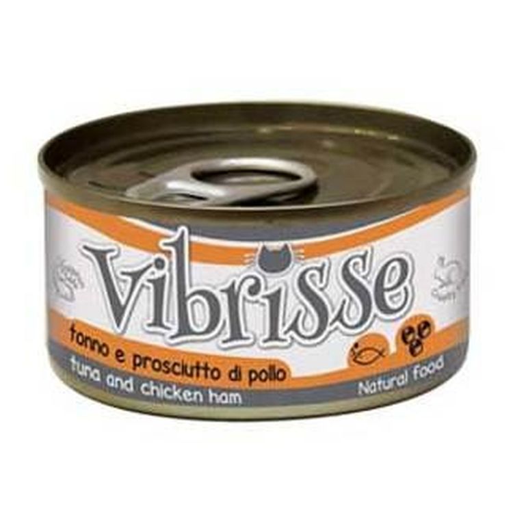 VIBRISSE gato adulto atun y jamon de pollo lata 70 gr