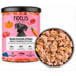FIDELIS perro menu cerdo, trigo sarraceno, calabaza y arandanos tarro 400 gr