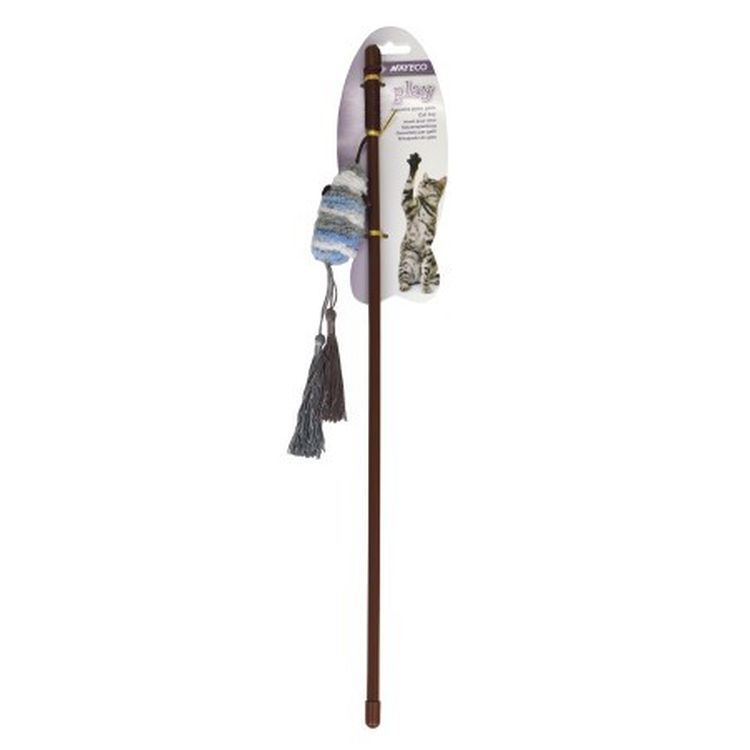 NAYECO gato juguete varita lana suave con ratón 45 cm