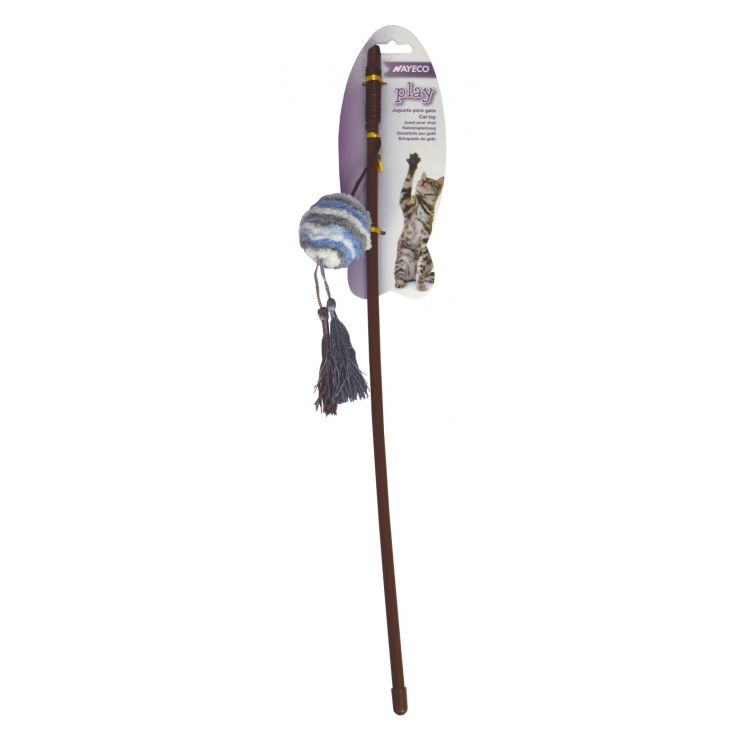 NAYECO gato juguete varita lana suave con pelota 45 cm
