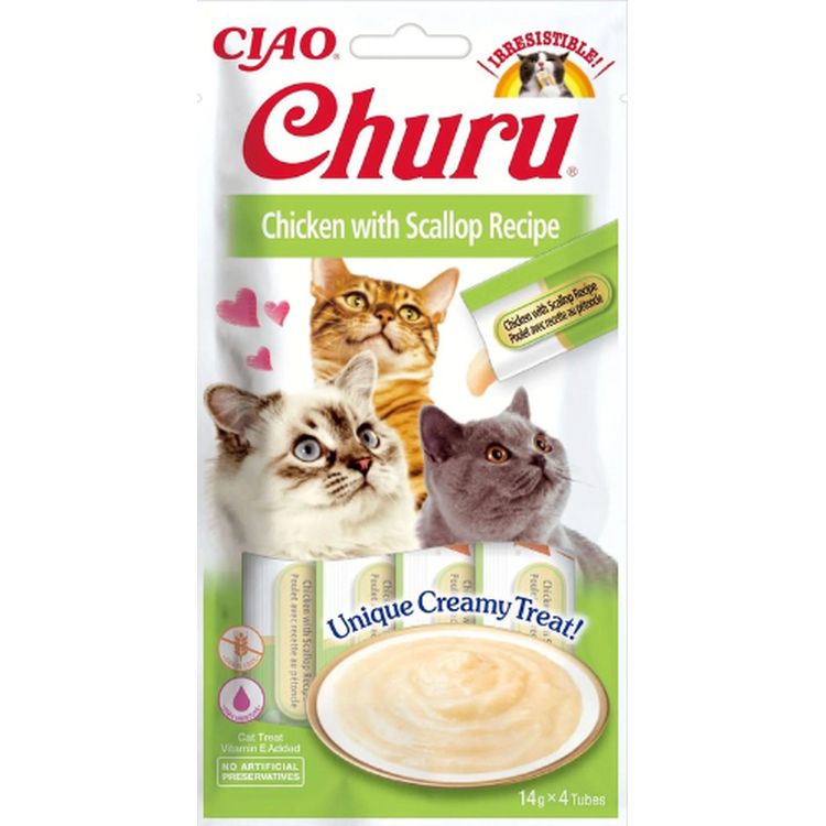 CHURU gato snack pure pollo y vieira 4x14 gr