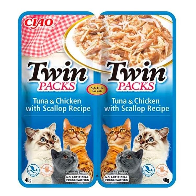 CHURU gato snack Twin packs atun y pollo caldo vieira 2x40 gr