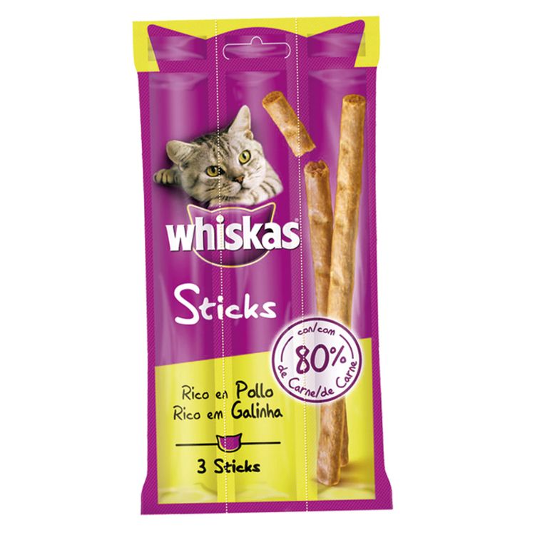 WHISKAS gato snack sticks pollo 3 uds