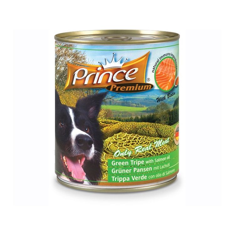 PRINCE perro adulto tripa verde aceite salmon lata 800 gr