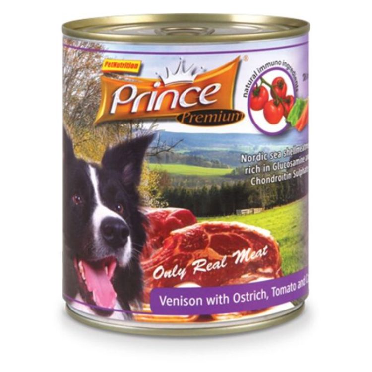 PRINCE perro adulto ciervo y avestruz lata 800 gr